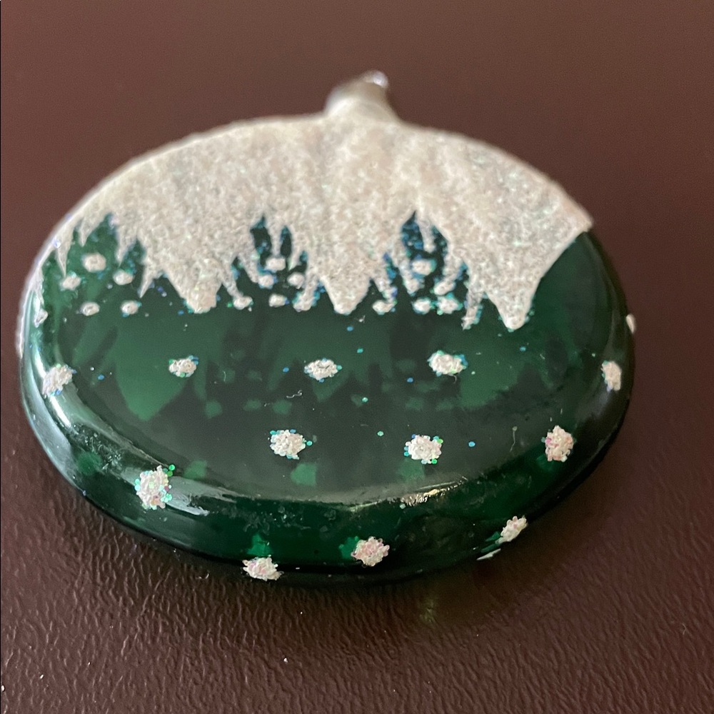 Green and White flat round Christmas Ornament